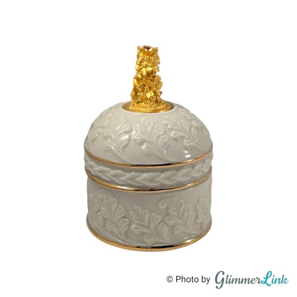 Lenox July Birthstone Trinket Box Ruby Red Crystal Gold Trim Porcelain - Picture 2 of 11